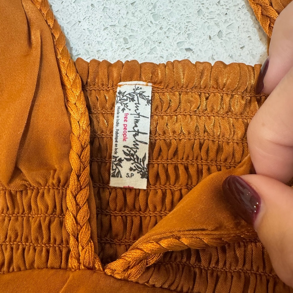 🌞 Free People Boho Satin Cami – Rust Orange | Size S 🌞 - Picture 3 of 4